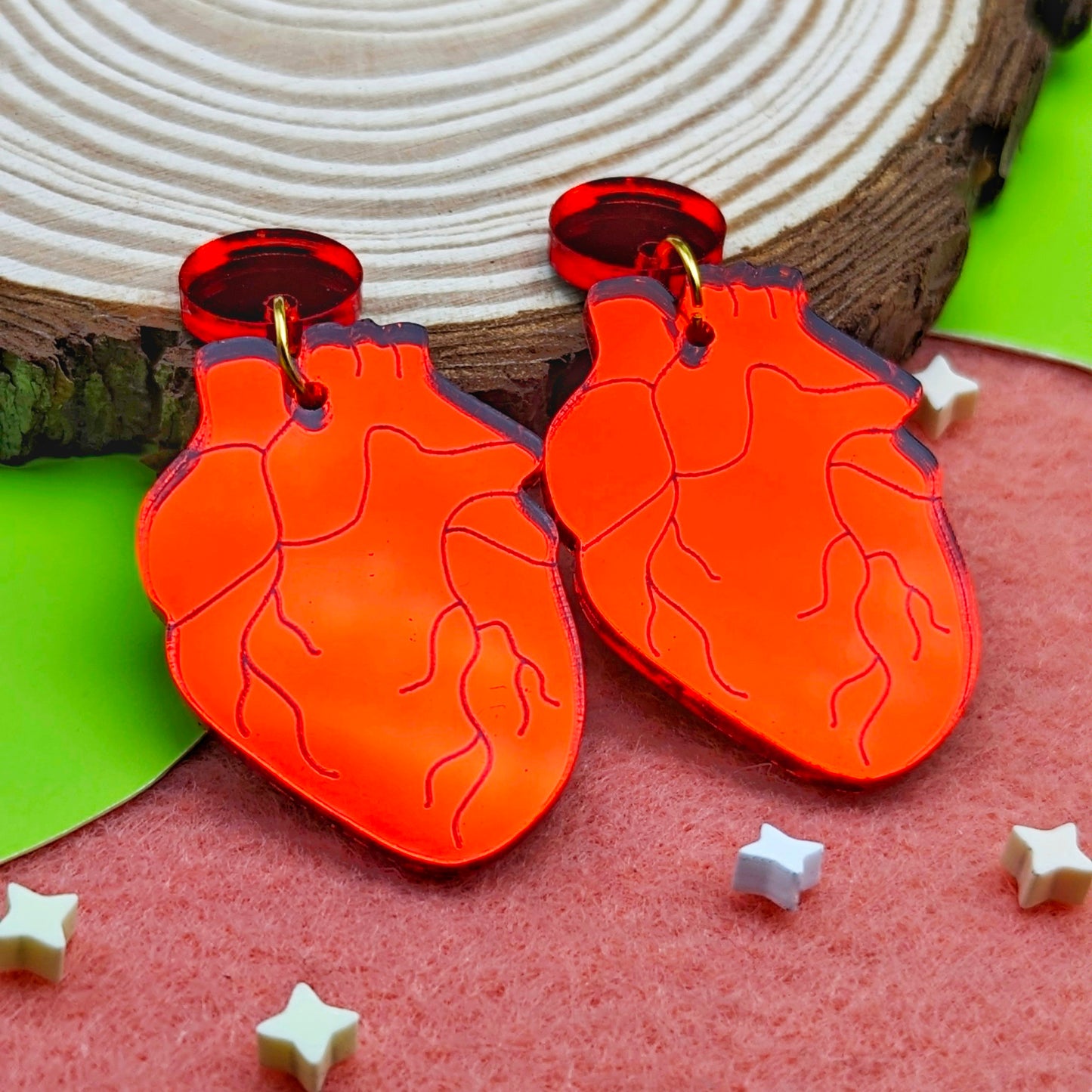 Anatomical Heart Red Acrylic Earrings