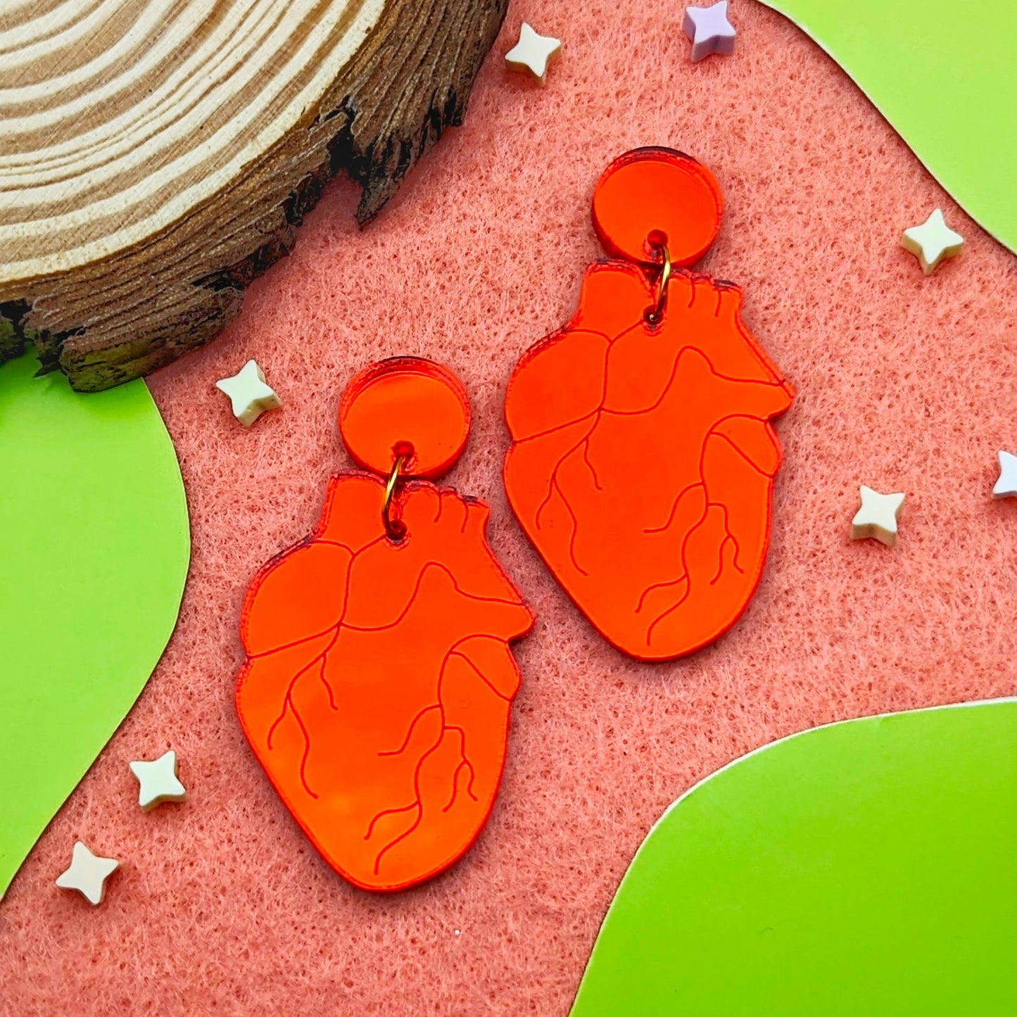 Anatomical Heart Red Acrylic Earrings