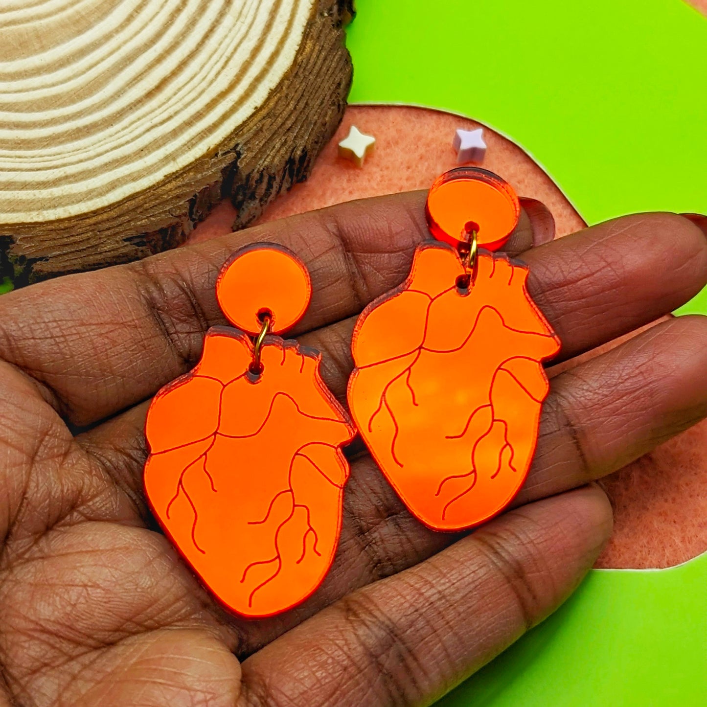 Anatomical Heart Red Acrylic Earrings