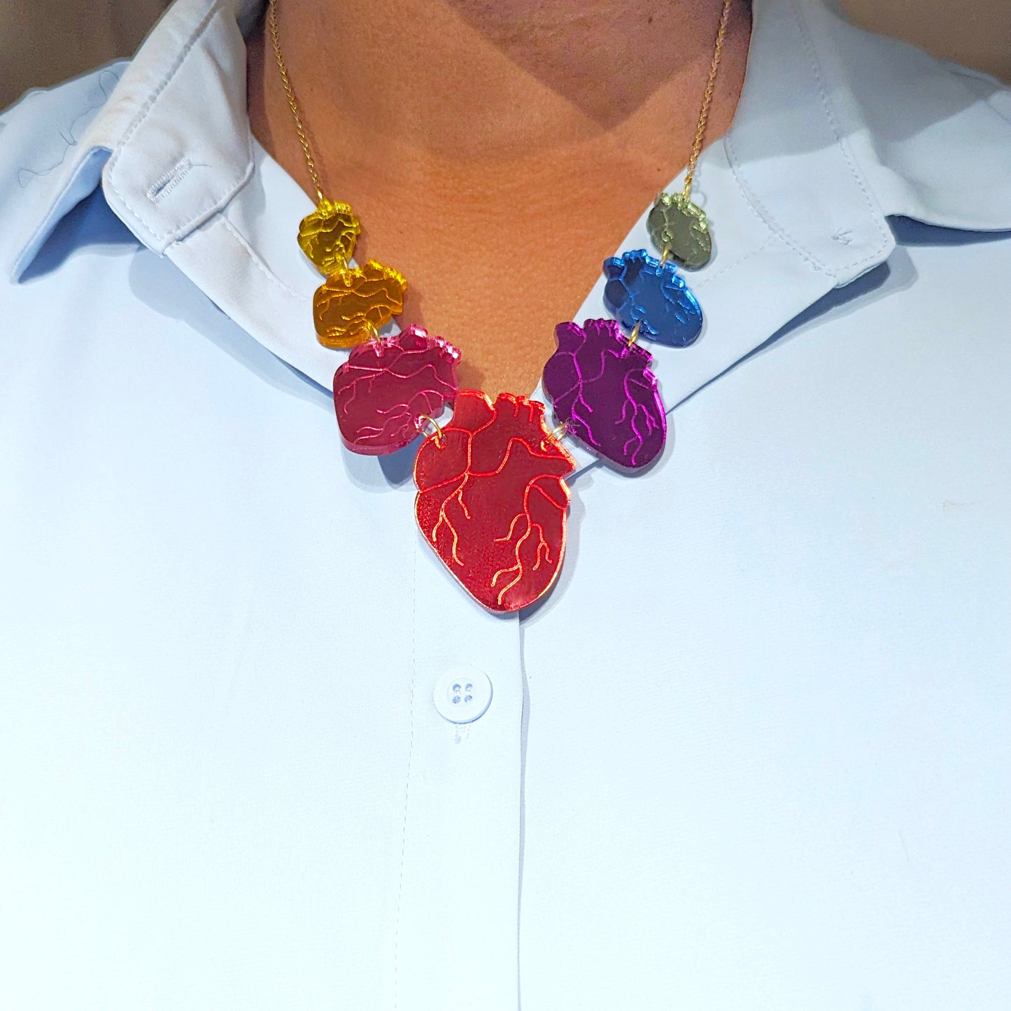 Rainbow Anatomical Hearts Necklace