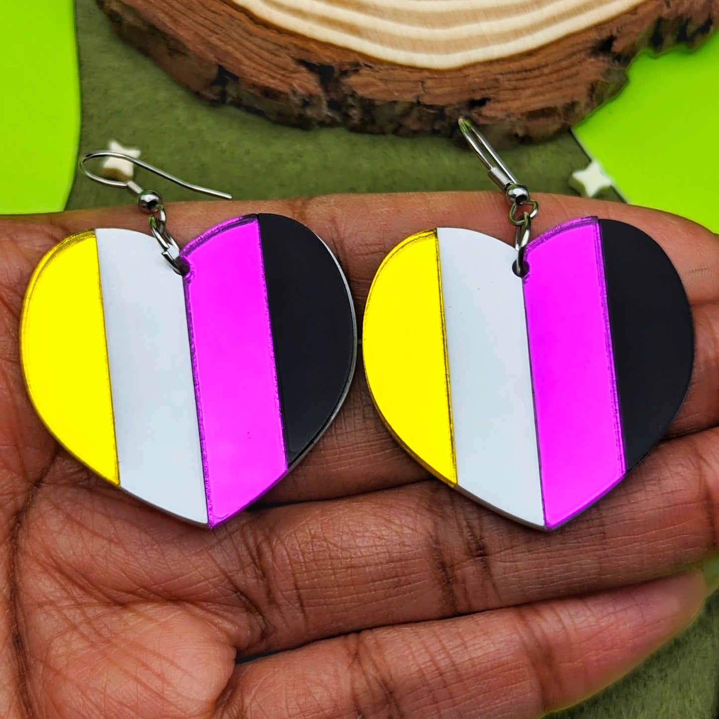 Nonbinary Flag Heart Pride Earrings
