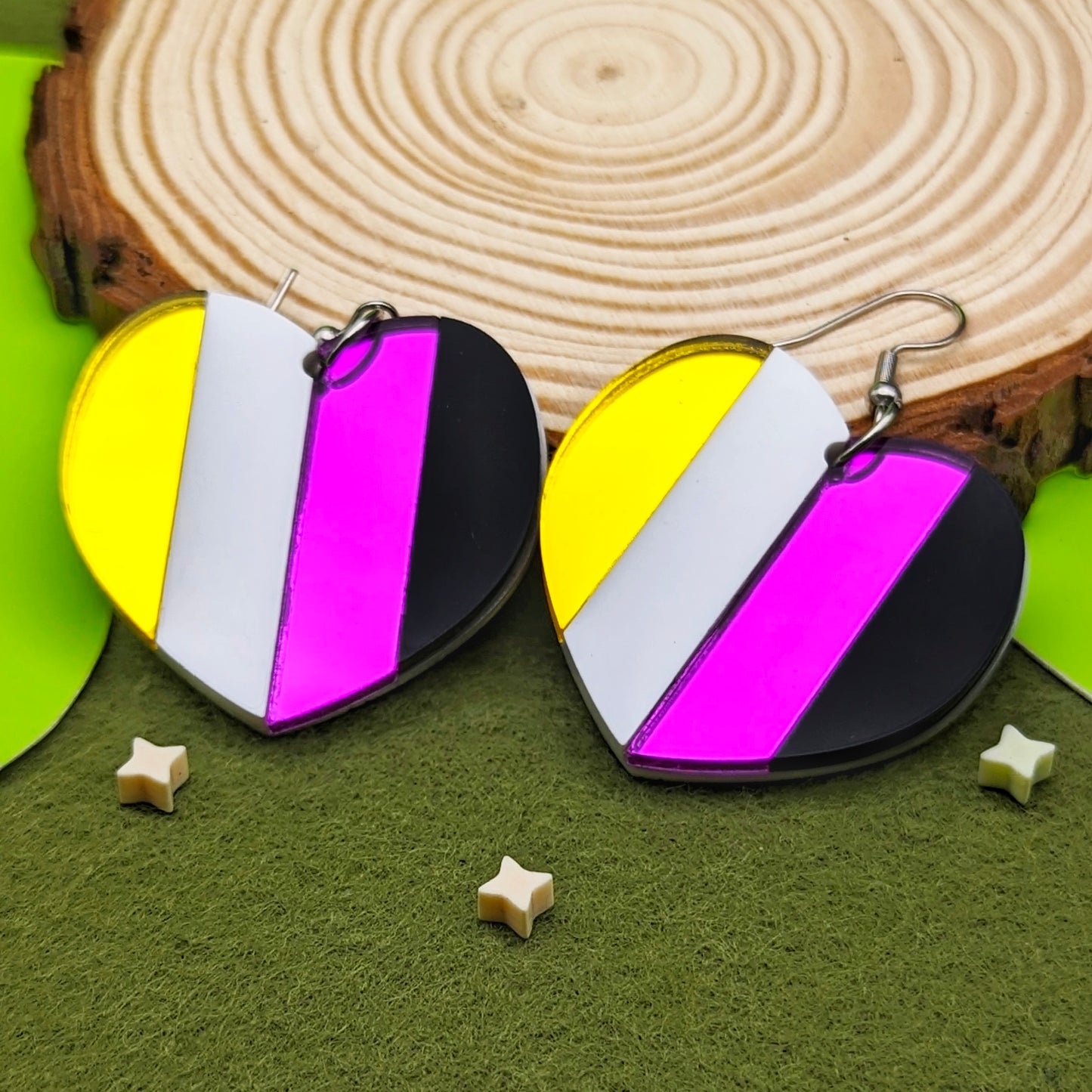 Nonbinary Flag Heart Pride Earrings