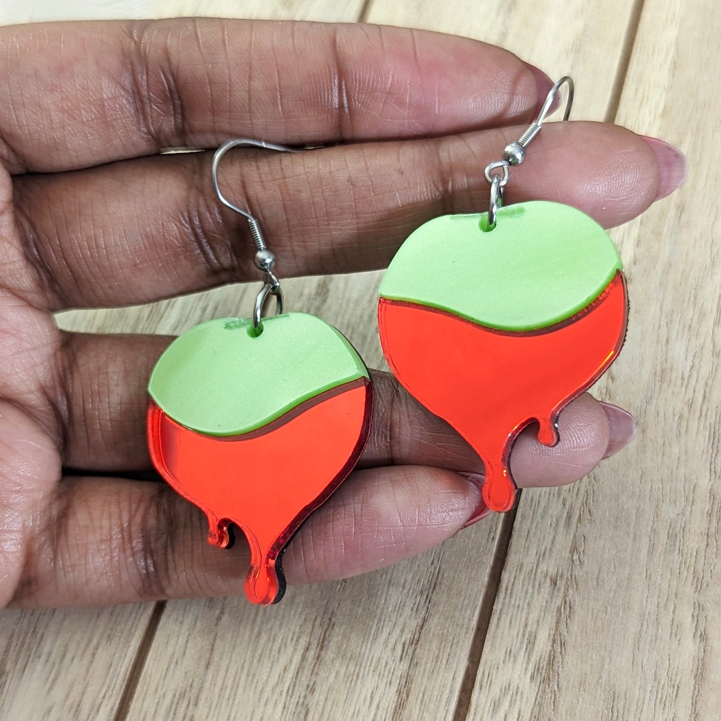 Candied Apple Red and Green Dangle Earrings
