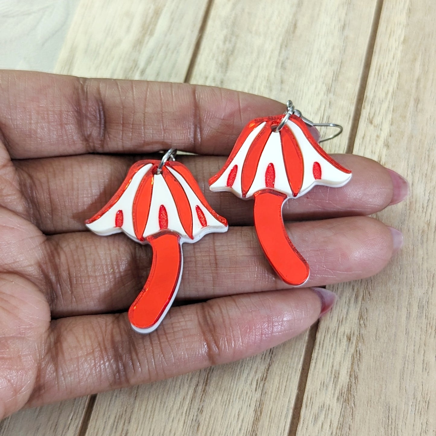 Red Striped Mushroom Dangle Earrings