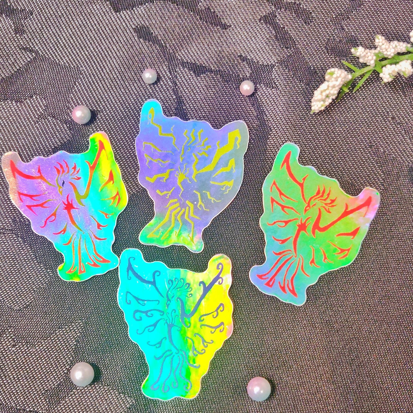 Set of Four Phoenix Holographic Sticker