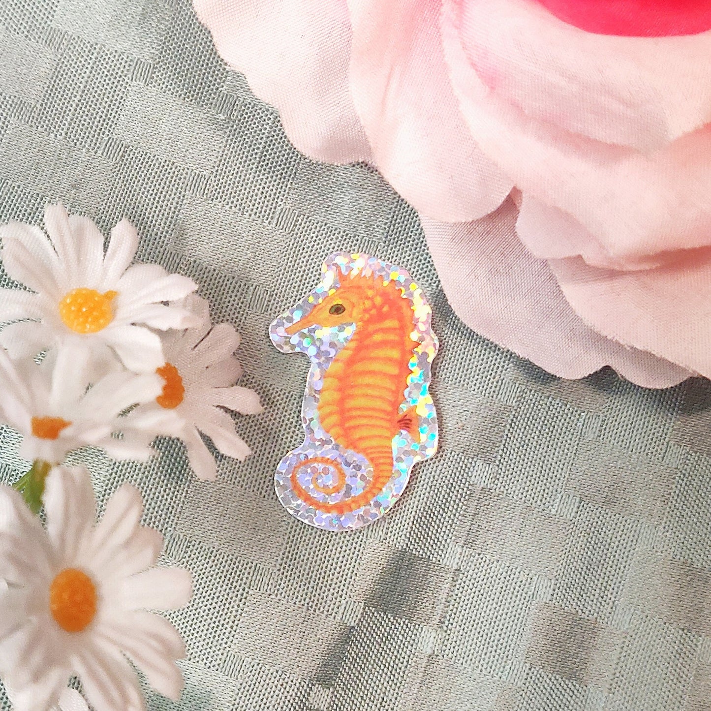 Seahorse holographic glitter sticker