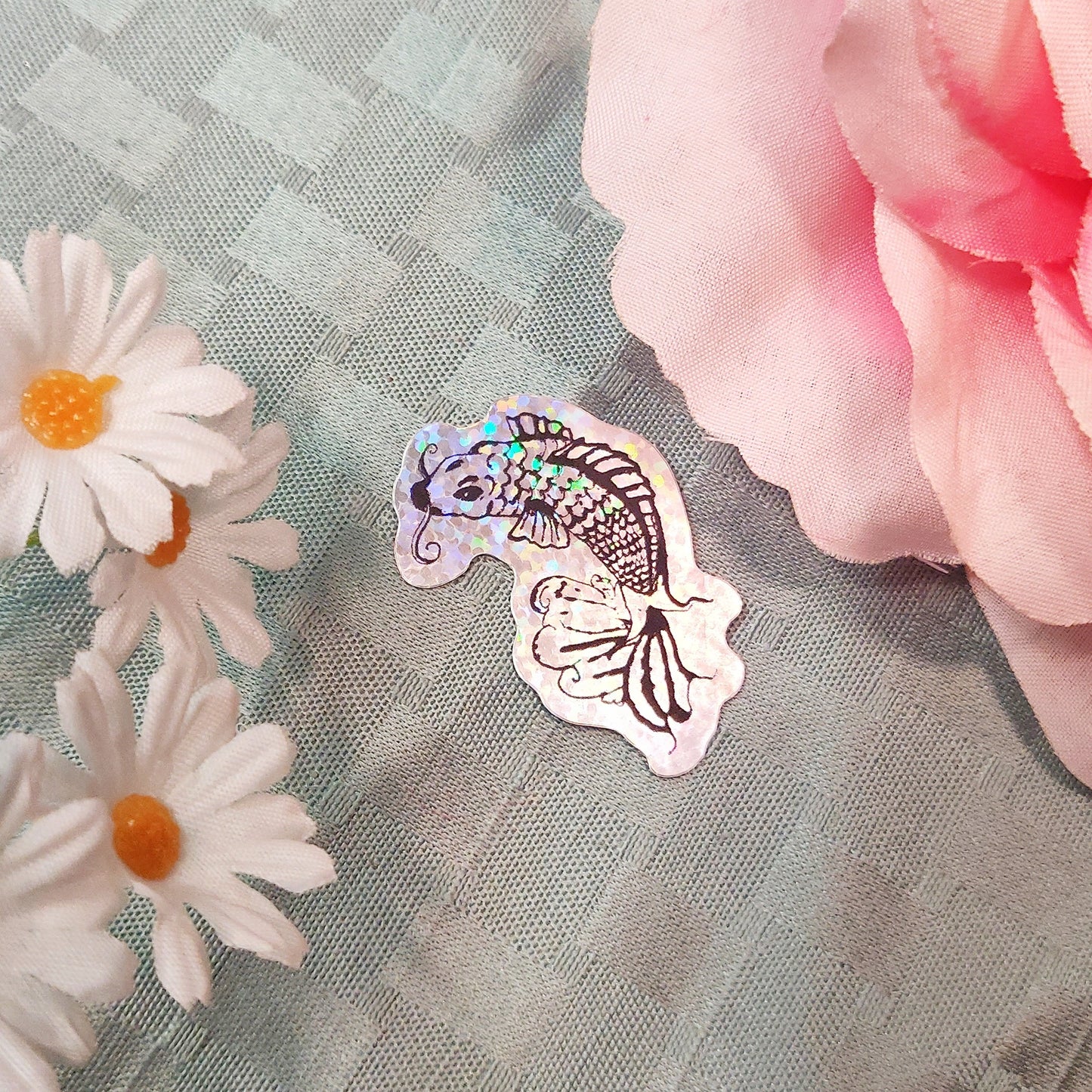 Calligraphy koi holographic glitter sticker