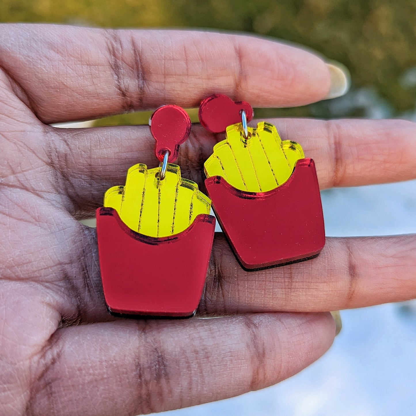French Fries Red and Yellow Statement Earrings