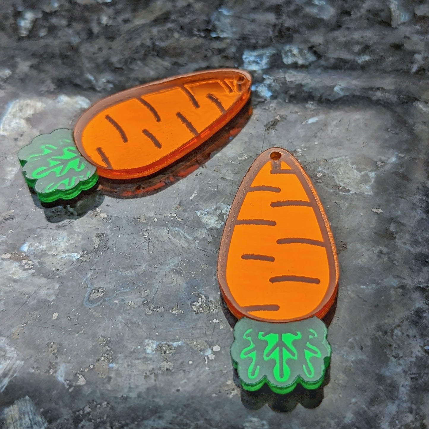 Orange Carrot Dangle Earrings With Green Leaves