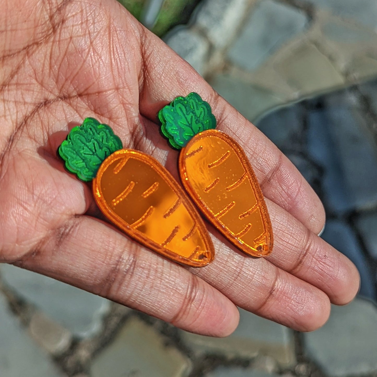 Orange Carrot Dangle Earrings With Green Leaves