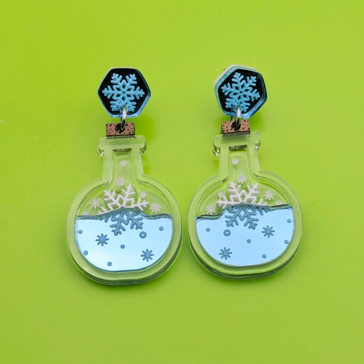 Potion of Frost Ice Blue Winter Earrings with Snowflakes