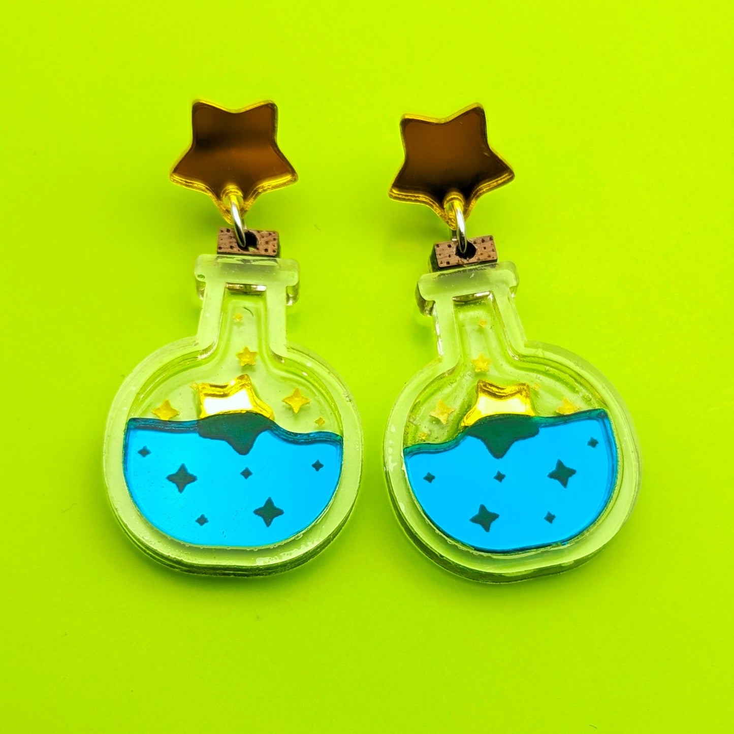 Bottled Star Teal Potion Bottle Earrings