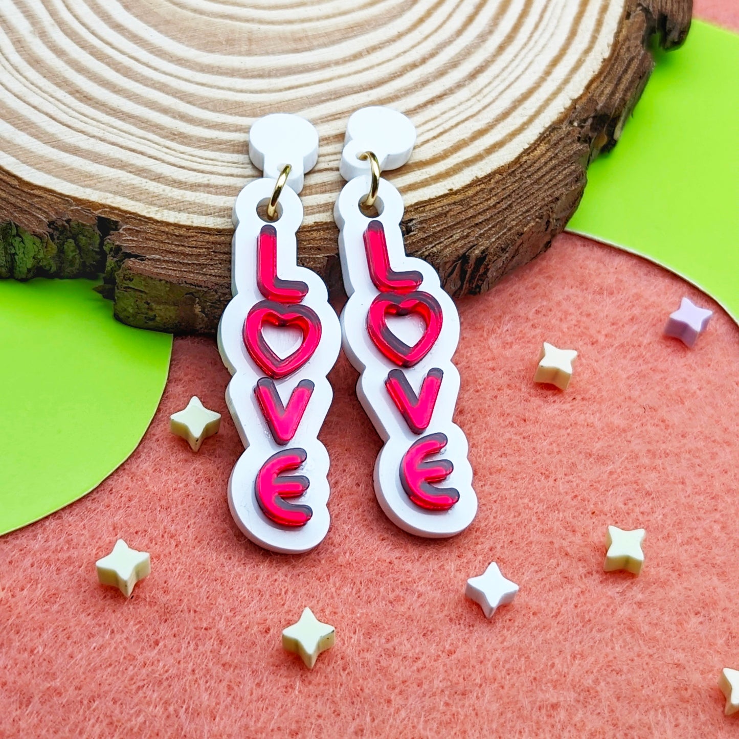 Love Text with Red Heart Earrings