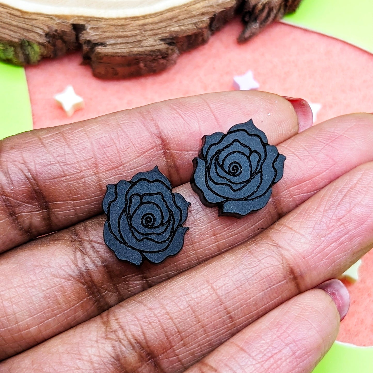 Black Rose Stud Earrings