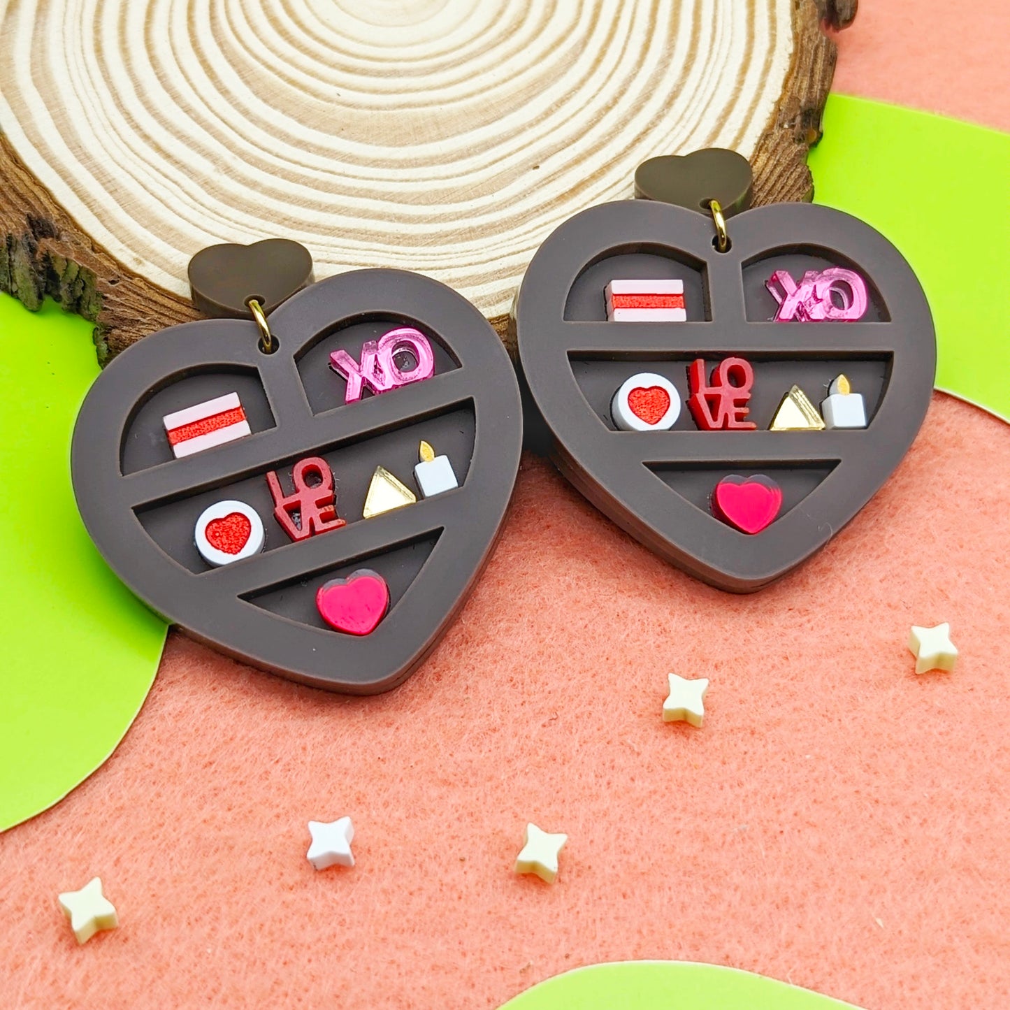 Heart Bookshelf Acrylic Statement Earrings