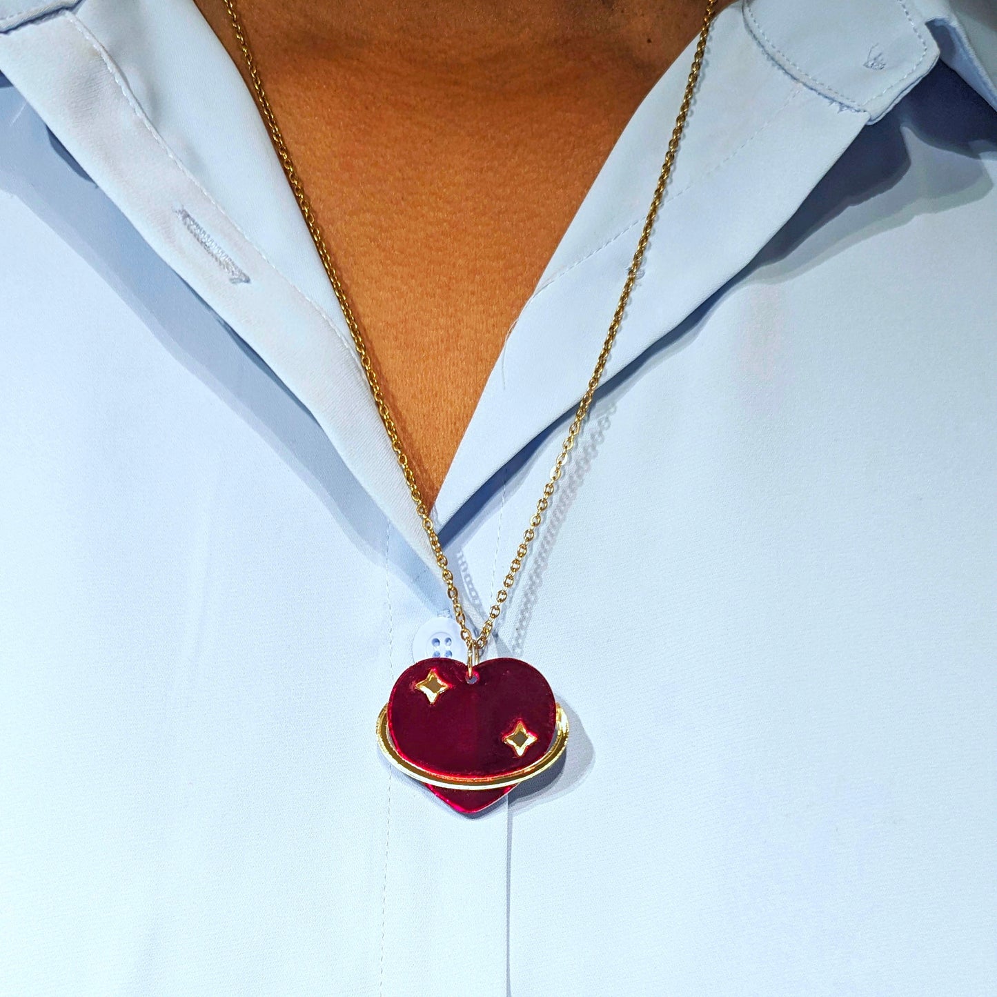 Heart Planet Red and Gold Necklace or Brooch