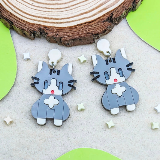 Gray Cat Handmade Statement Earrings
