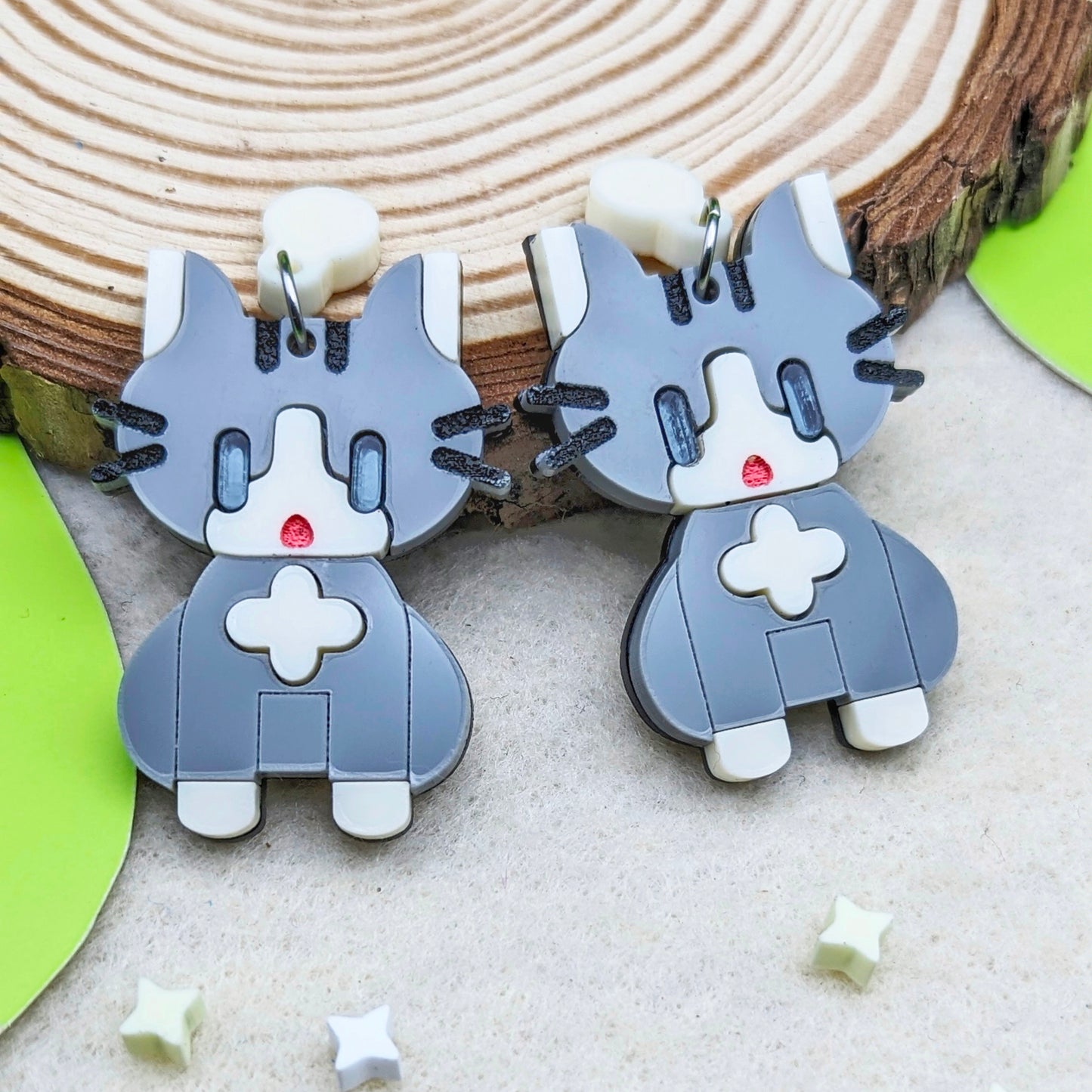 Gray Cat Handmade Statement Earrings