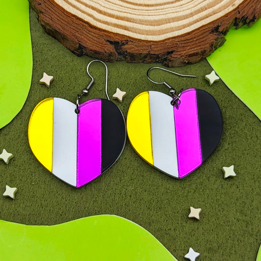 Nonbinary Flag Heart Pride Earrings