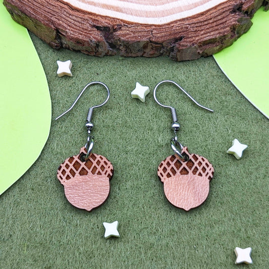 Mini Acorn Wood Earrings