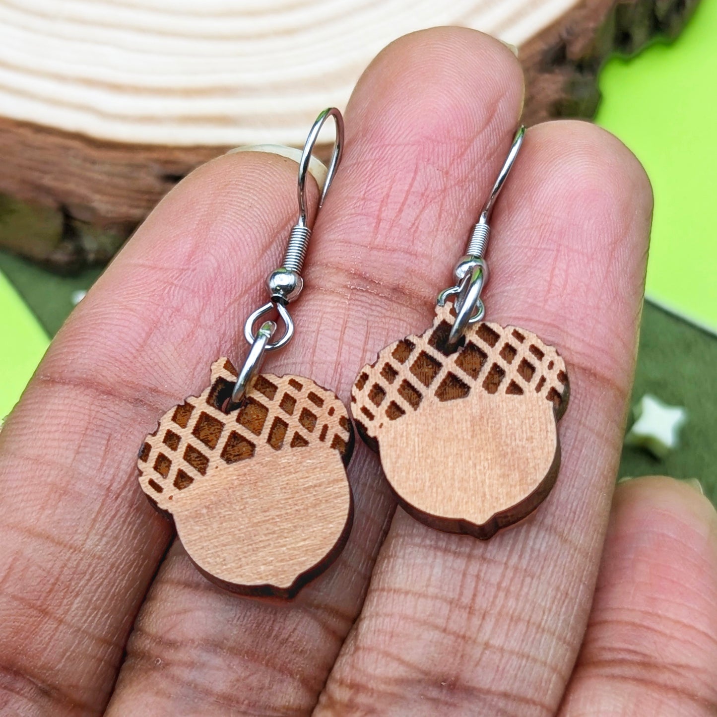 Mini Acorn Wood Earrings