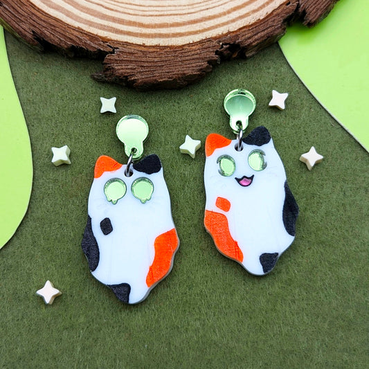 Calico Spooky Kitty Cute Statement Earrings