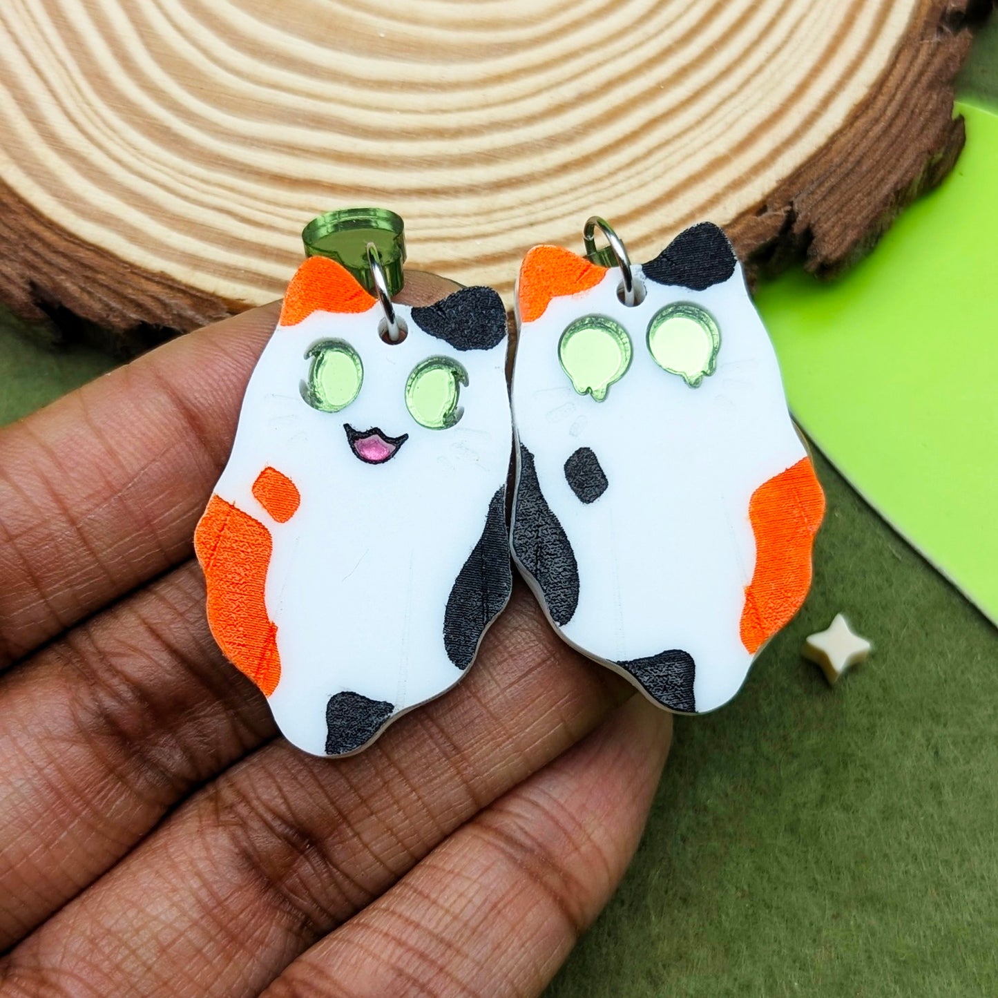 Calico Spooky Kitty Cute Statement Earrings