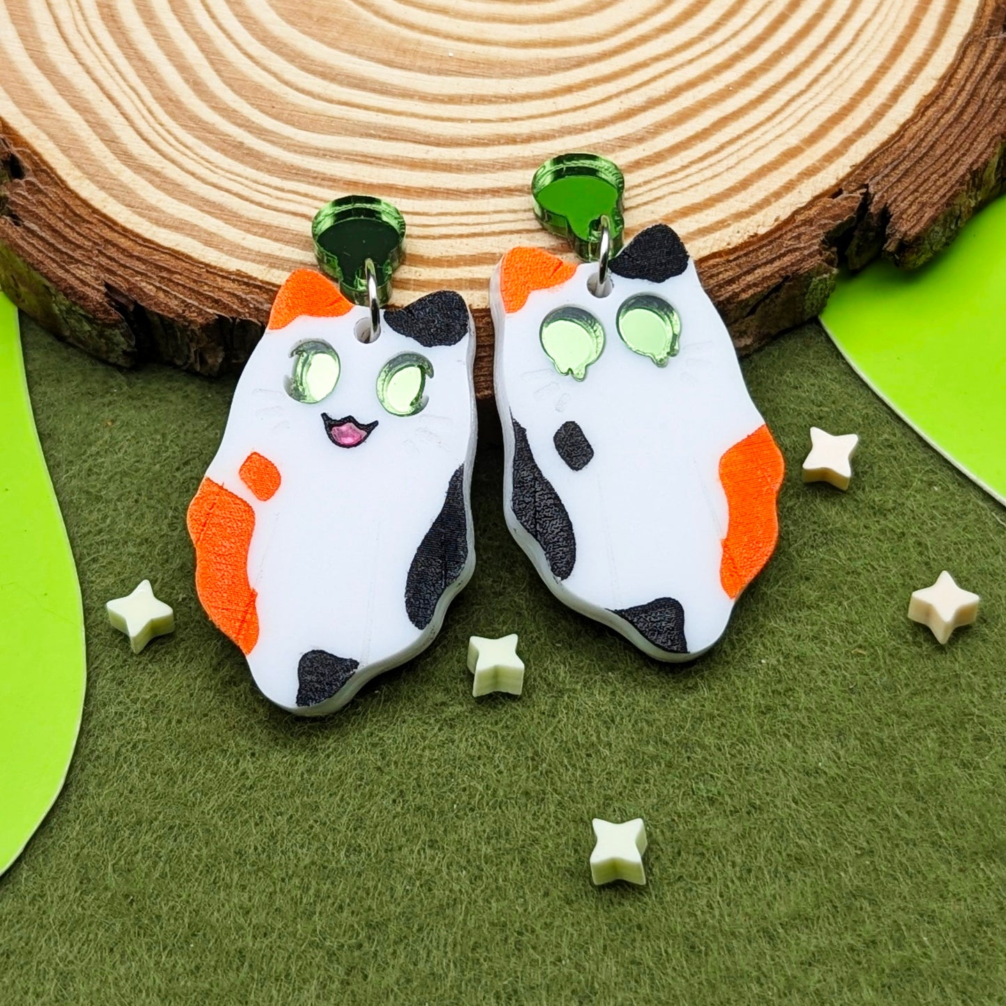 Calico Spooky Kitty Cute Statement Earrings