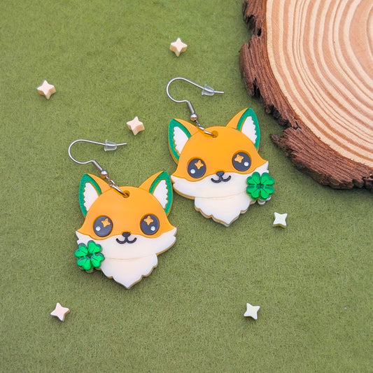 Clover Fox Head Earrings