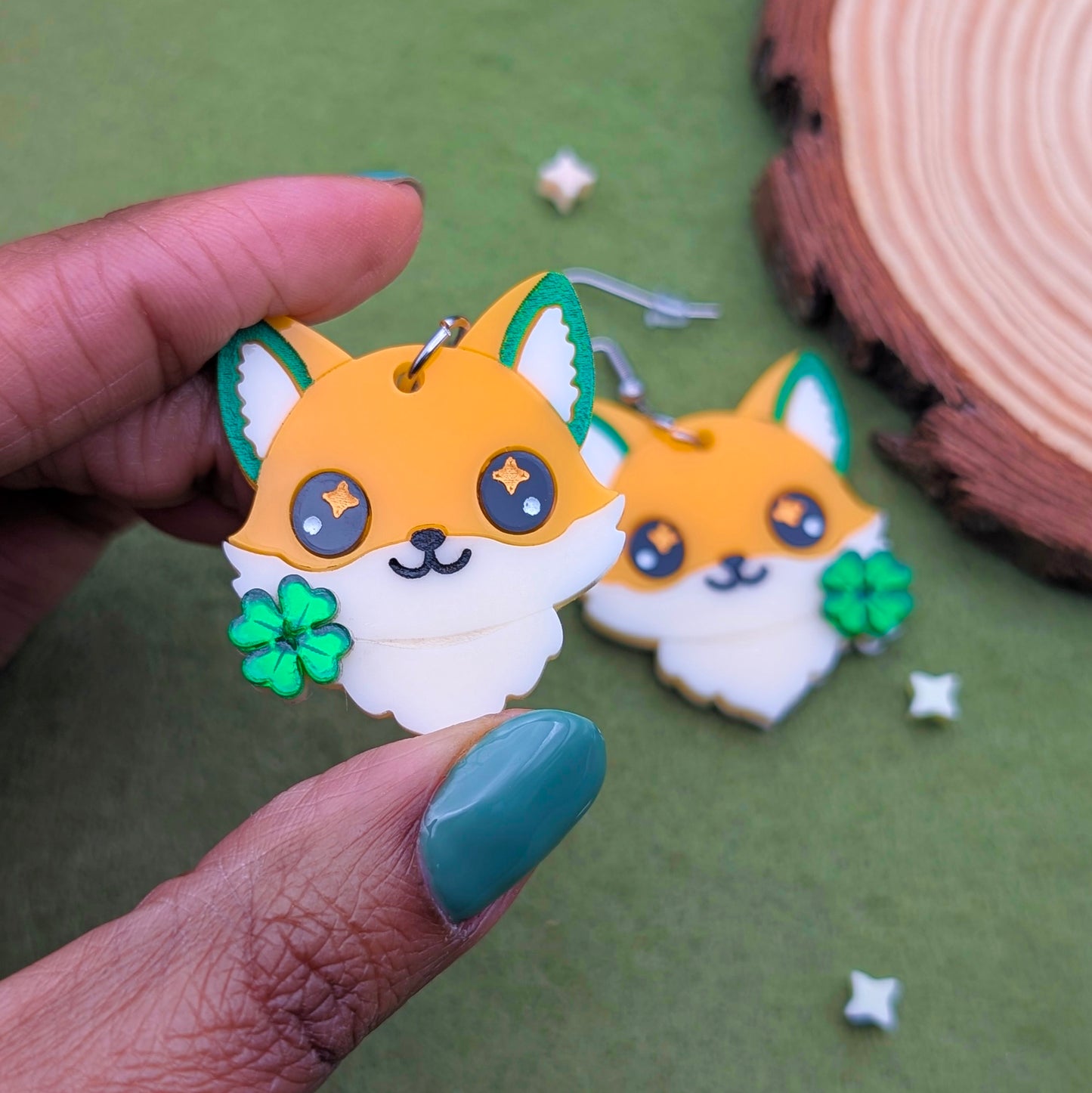 Clover Fox Head Earrings