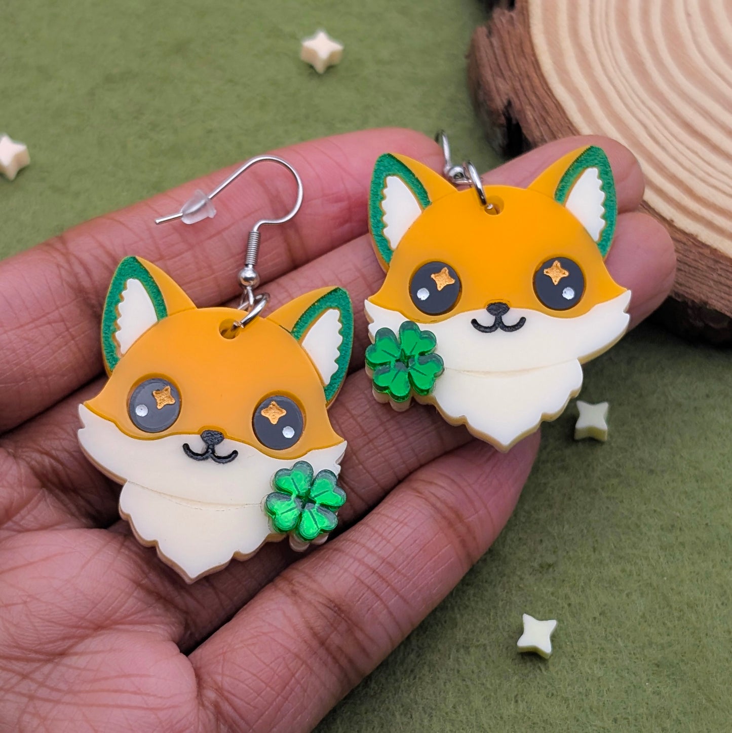 Clover Fox Head Earrings