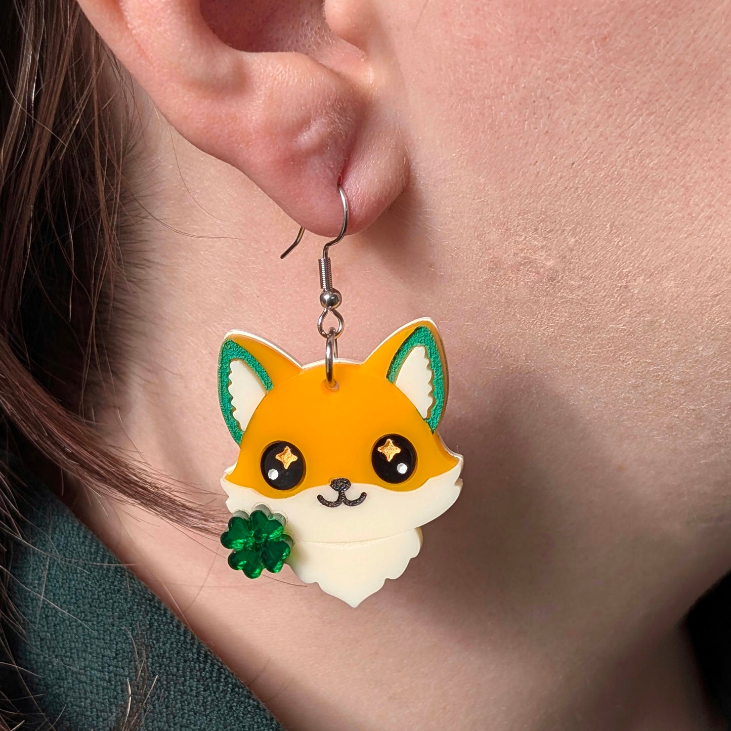 Clover Fox Head Earrings