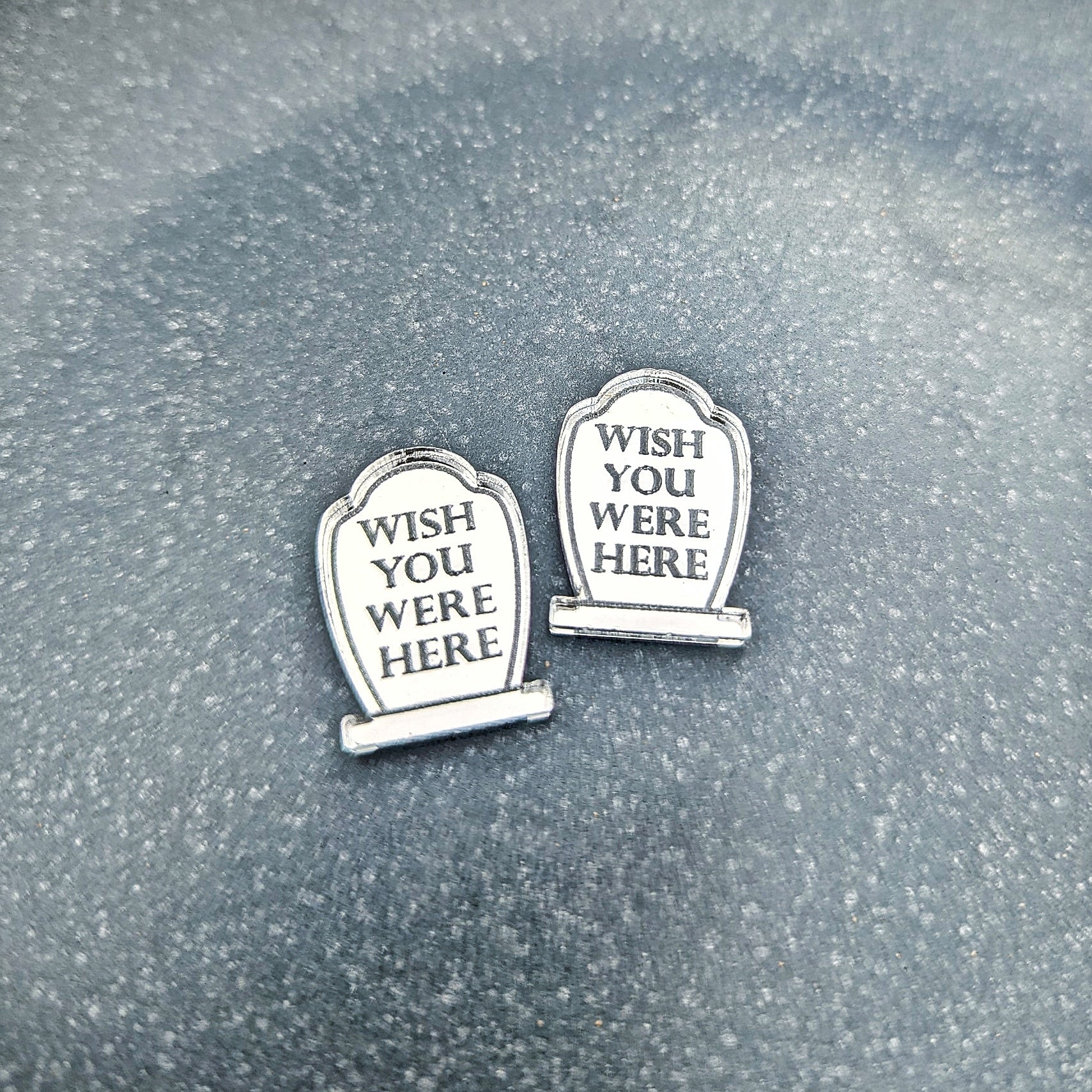 "Wish You Were Here" Tombstone Stud Earrings