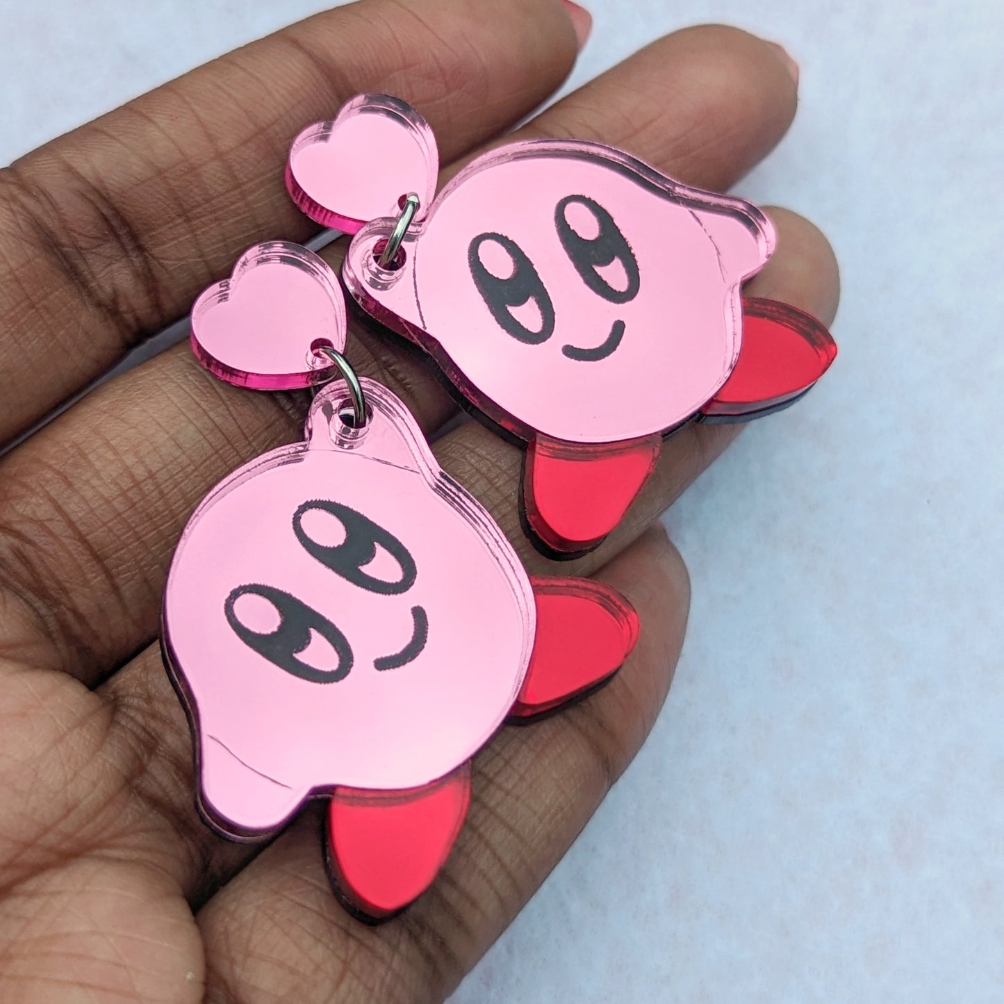 Kawaii Kirbz Pink Dangle Earrings with Heart Studs