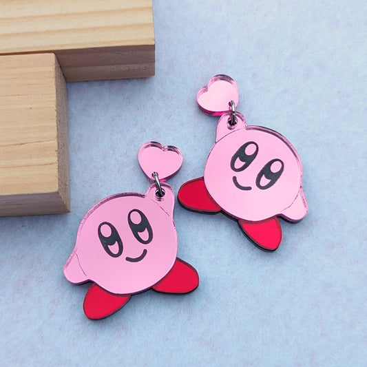 Kawaii Kirbz Pink Dangle Earrings with Heart Studs