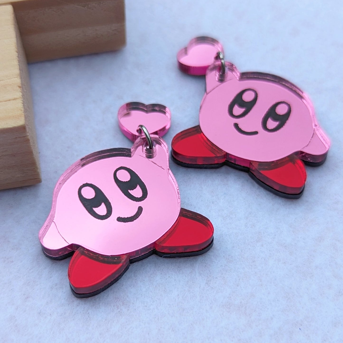 Kawaii Kirbz Pink Dangle Earrings with Heart Studs