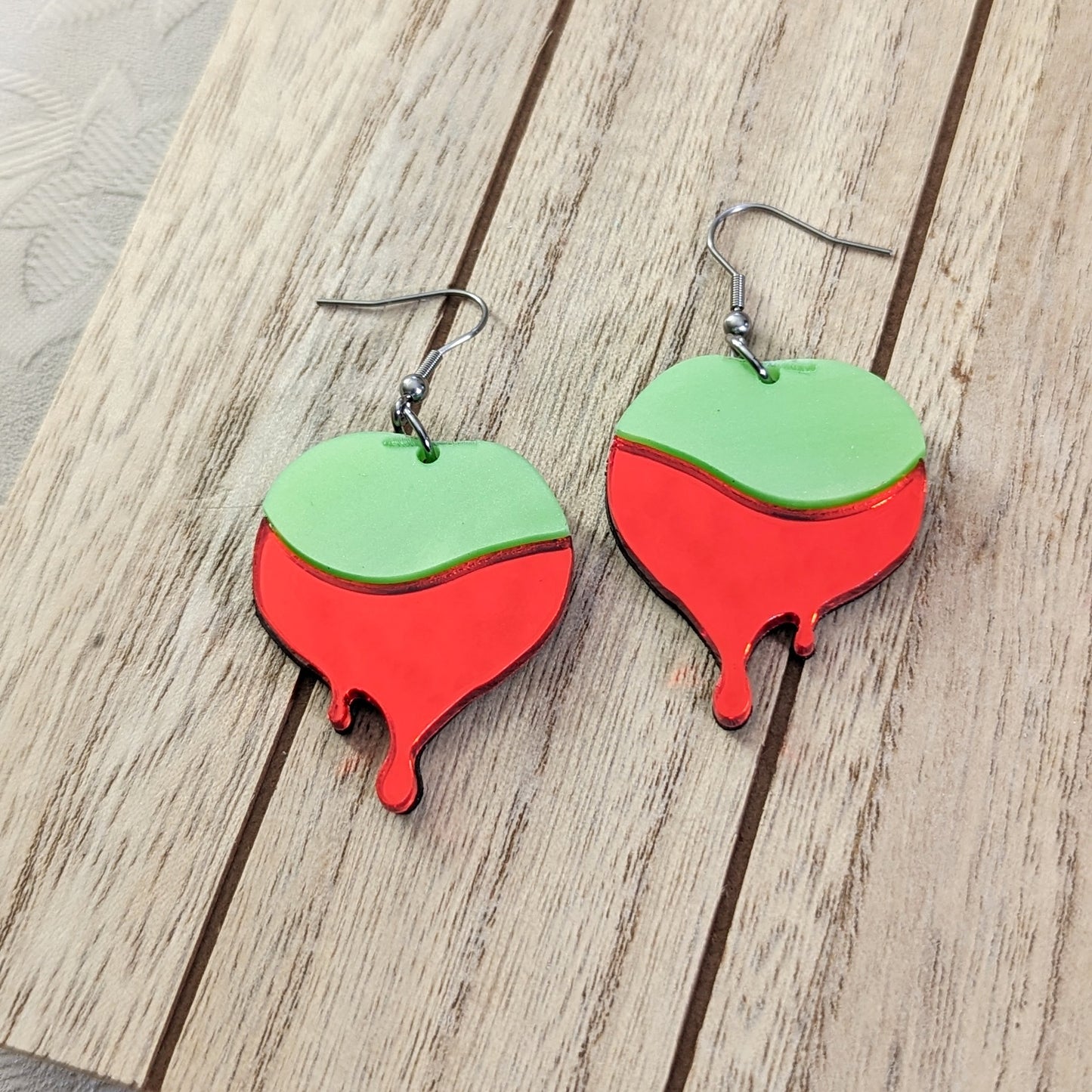 Candied Apple Red and Green Dangle Earrings