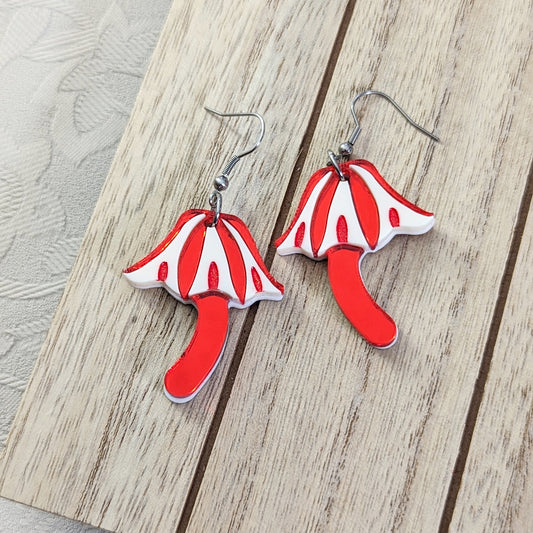 Red Striped Mushroom Dangle Earrings