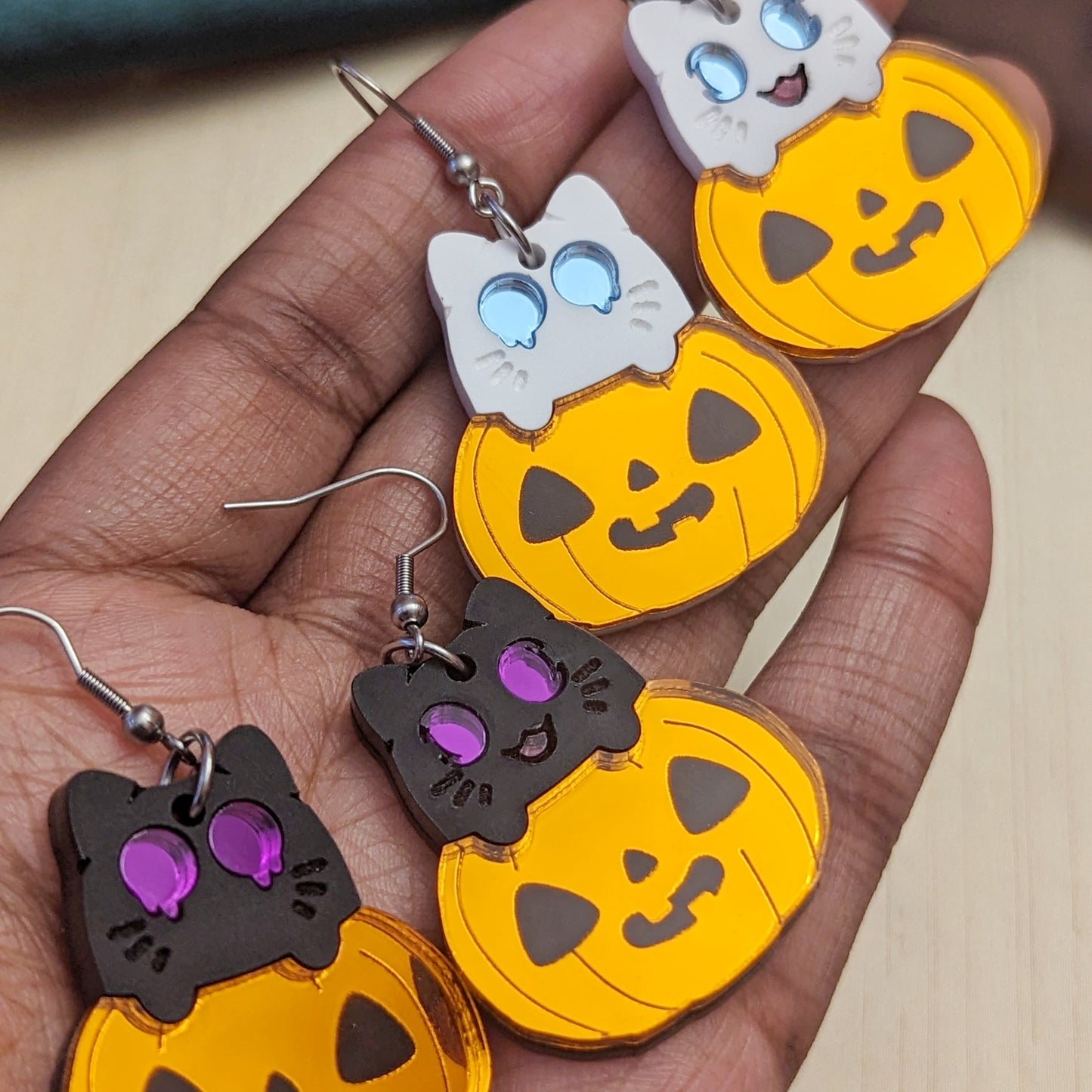 Spooky Kitty - In a Jack-O-Lantern Earrings