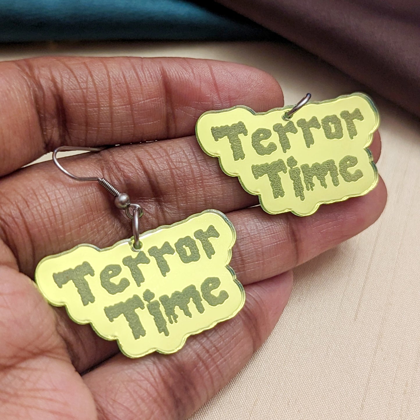 Terror Time Neon Green Dangle Earrings