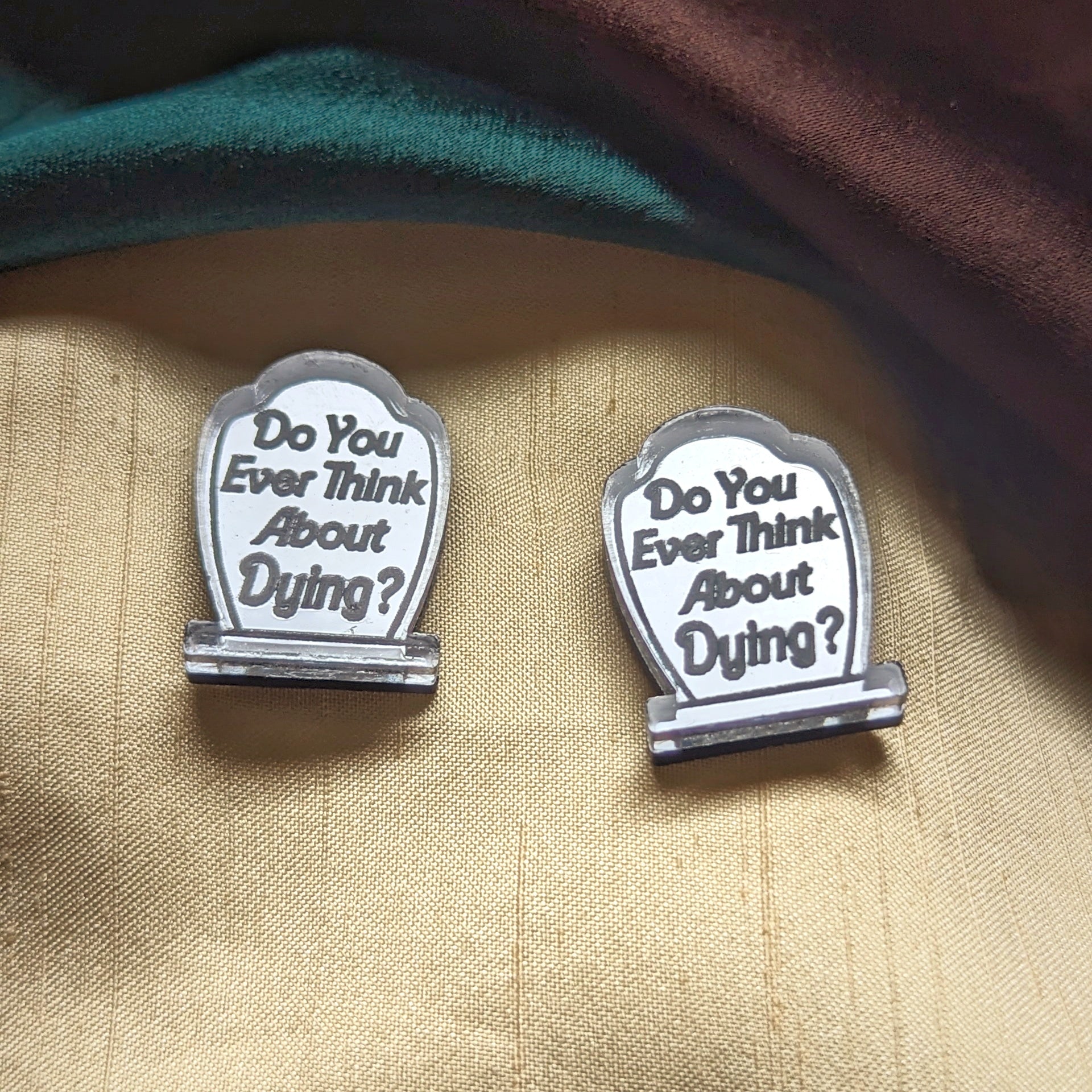 "Do You Ever Think About Dying?" Tombstone Stud Earrings