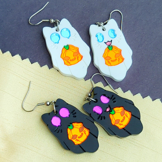 Spooky Kitty - Jack-O-Lantern Carver Earrings