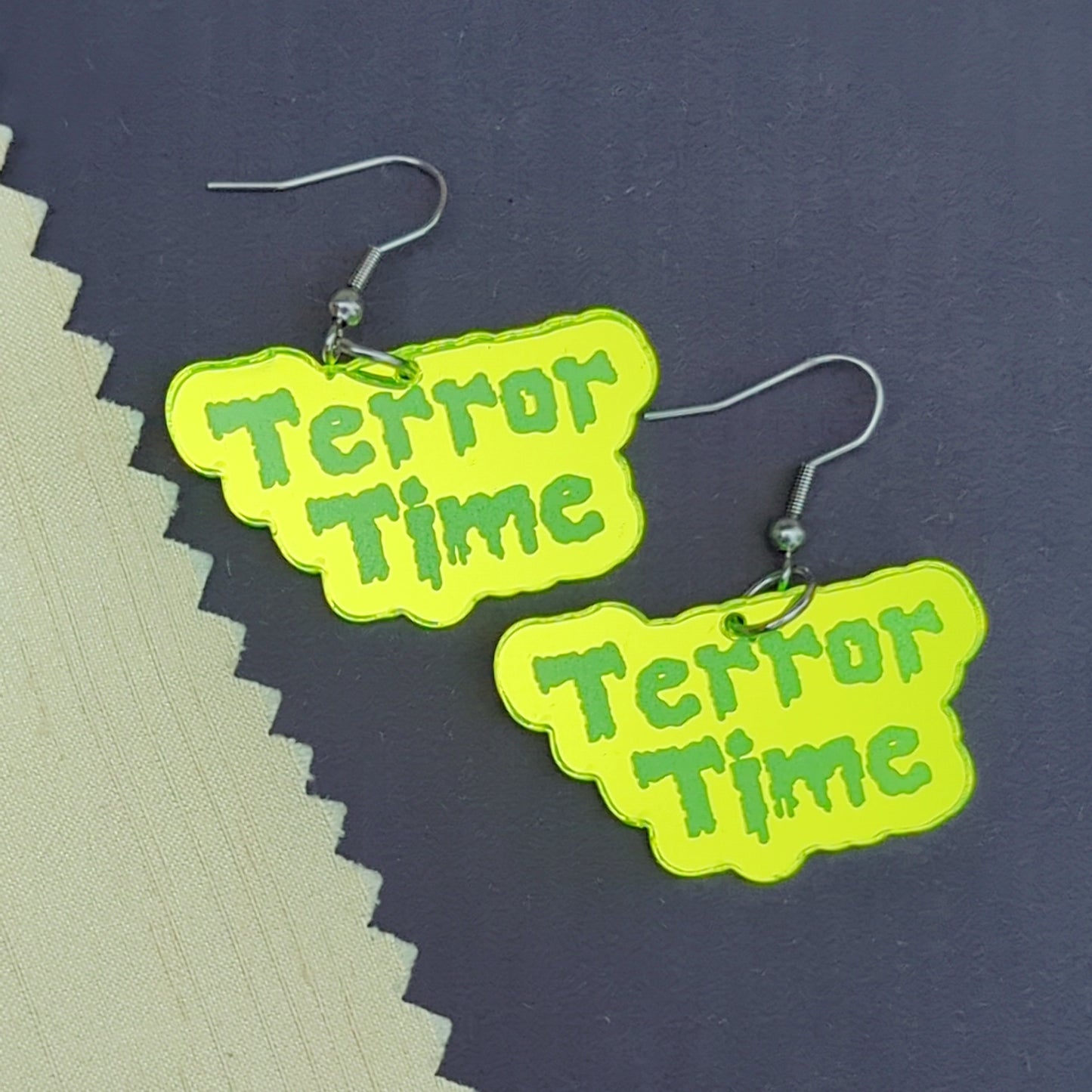 Terror Time Neon Green Dangle Earrings