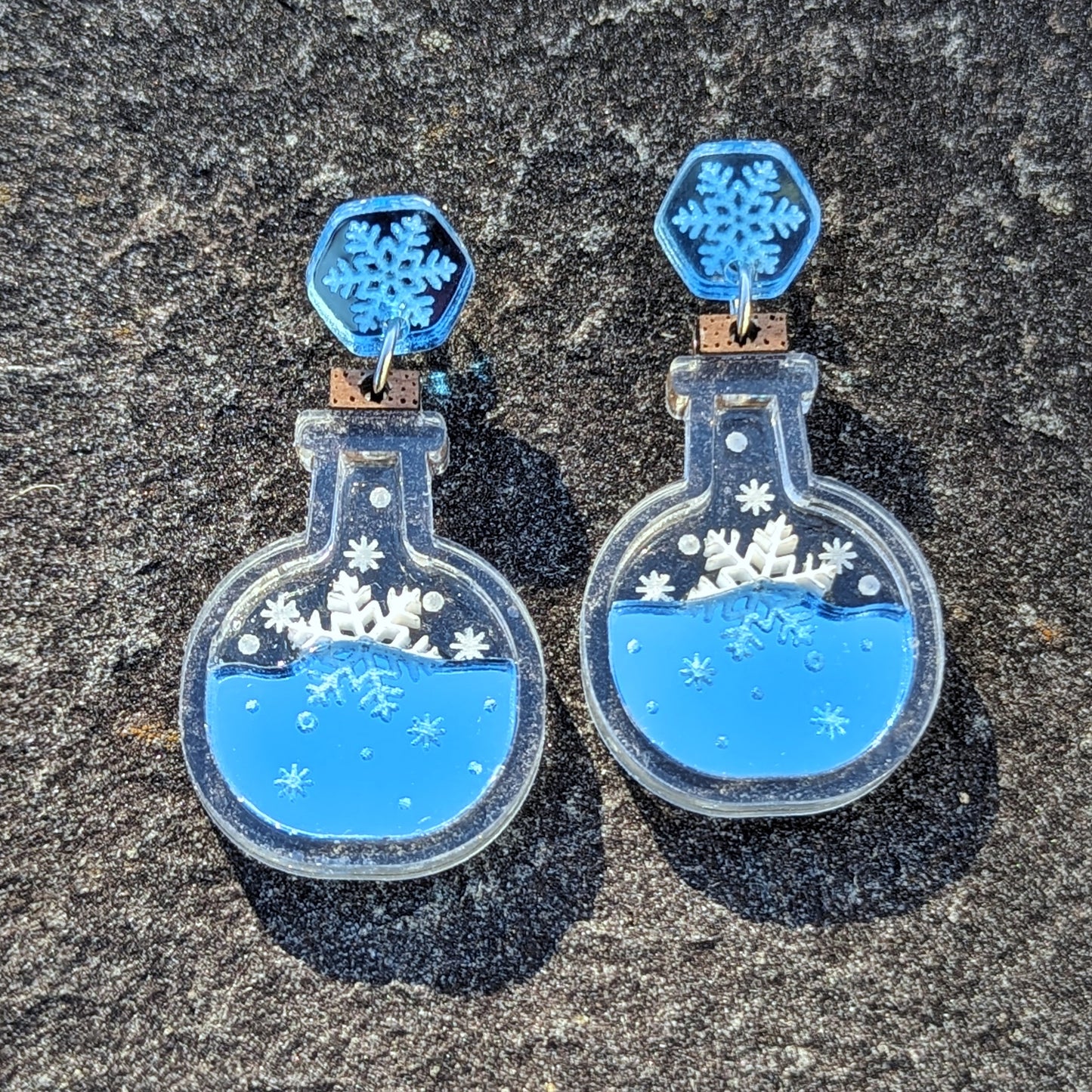 Potion of Frost Ice Blue Winter Earrings with Snowflakes