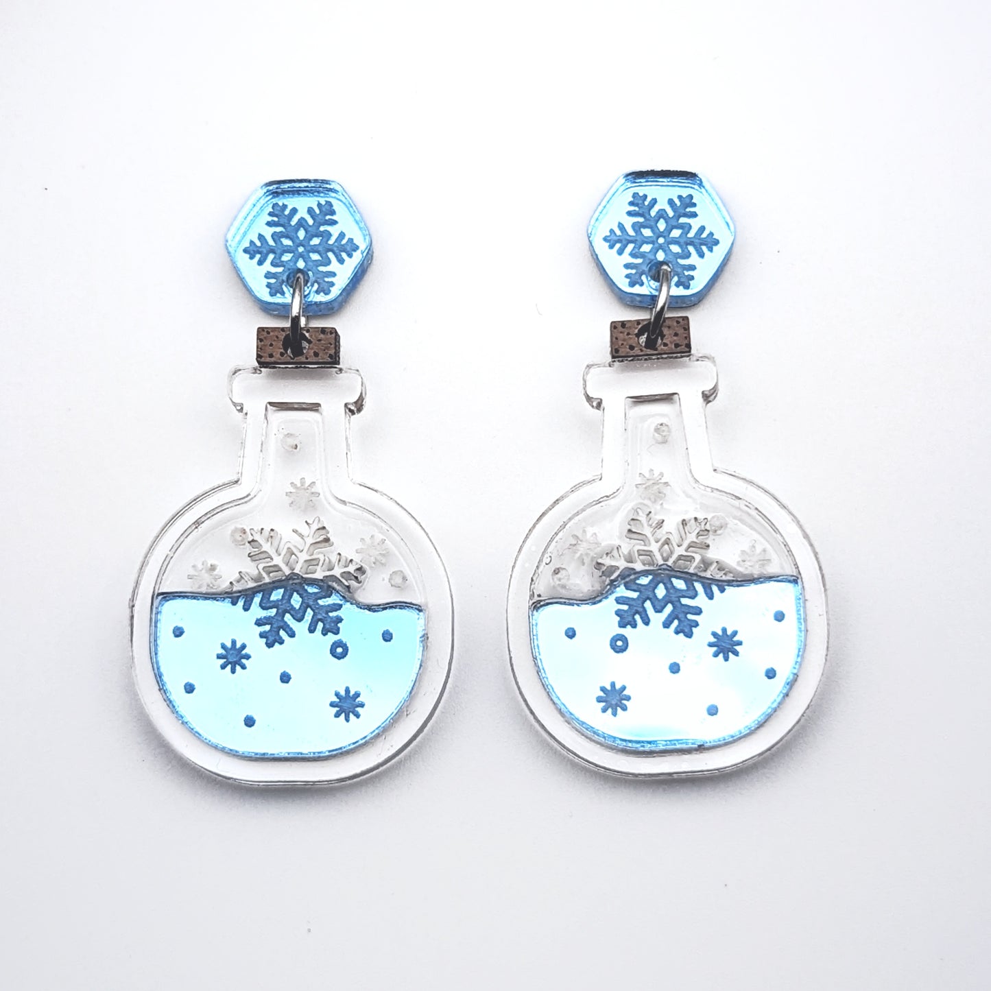 Potion of Frost Ice Blue Winter Earrings with Snowflakes