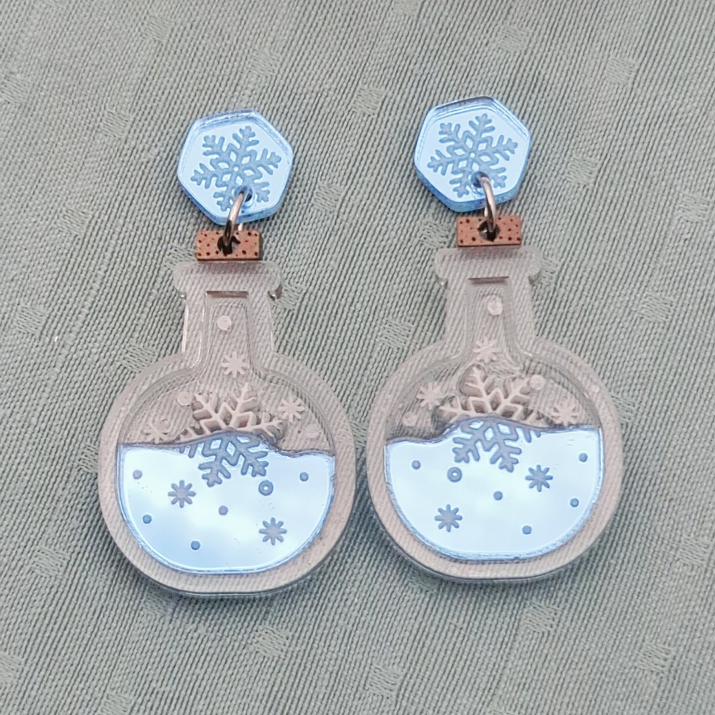 Potion of Frost Ice Blue Winter Earrings with Snowflakes