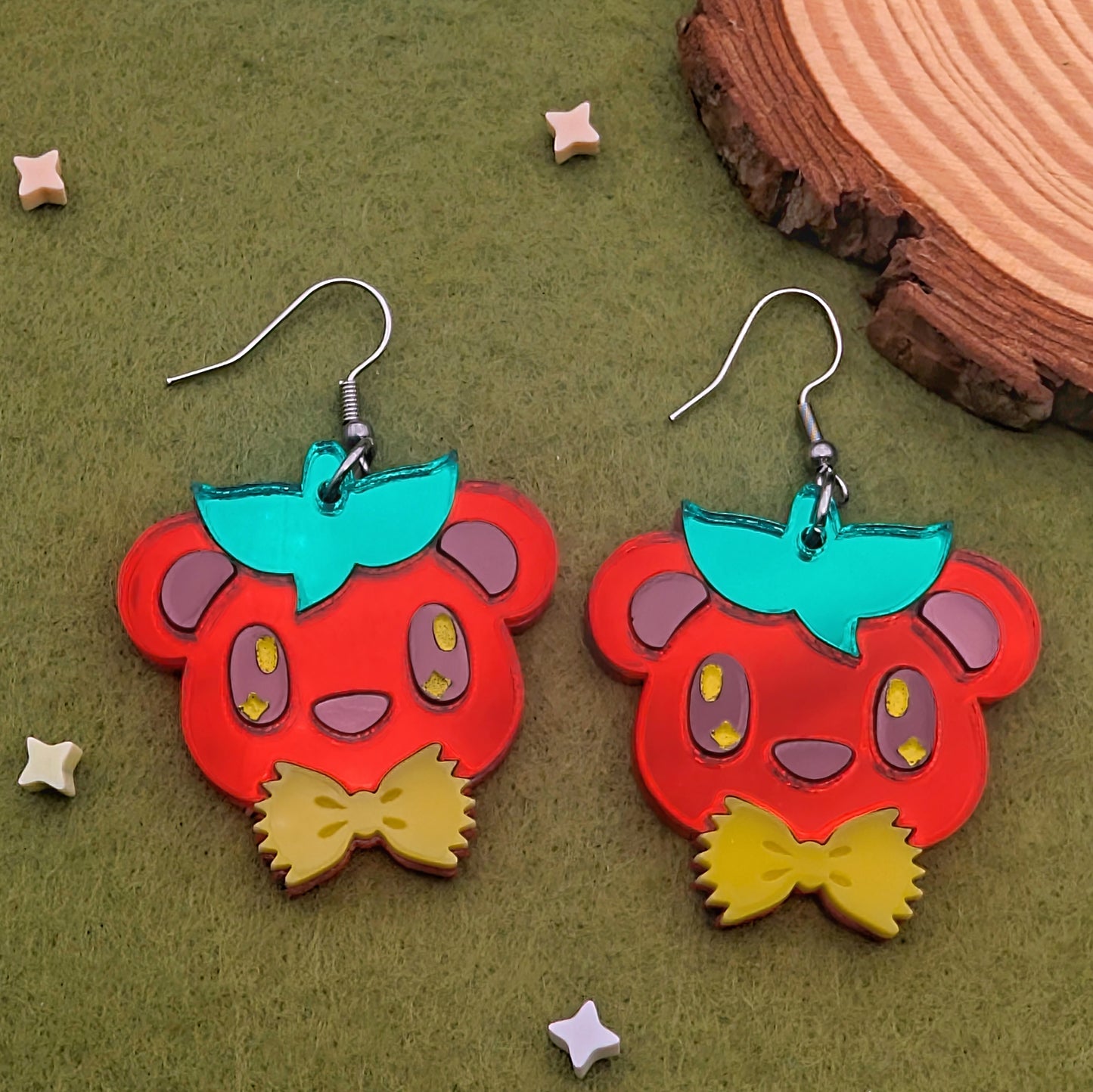 Tomato Bear with Pasta Bowtie Statement Earrings