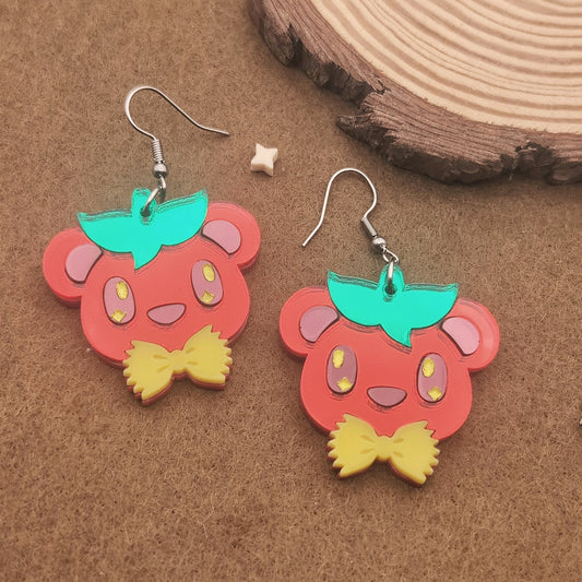 Tomato Bear with Pasta Bowtie Statement Earrings