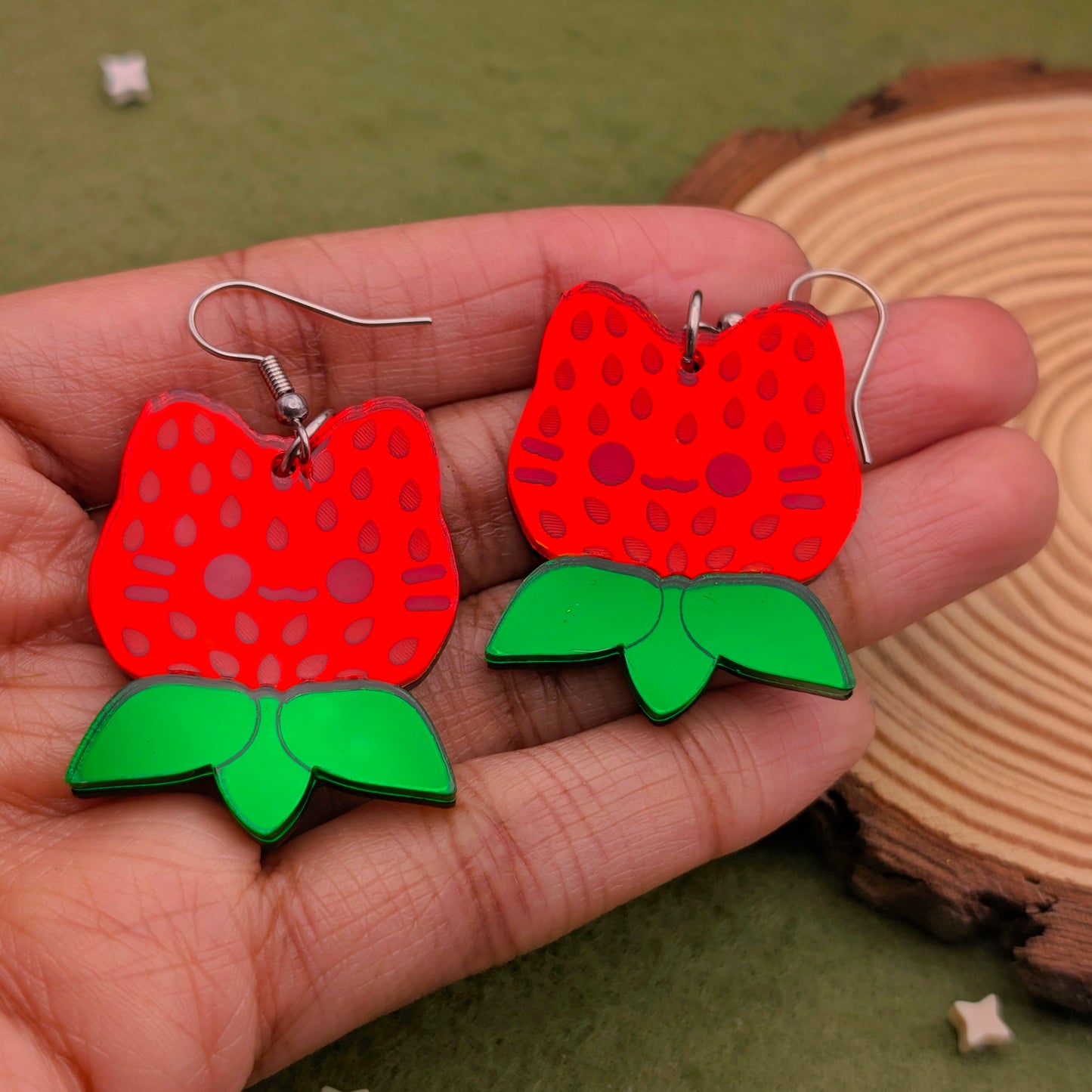 Cat Strawberry Red Statement Earrings