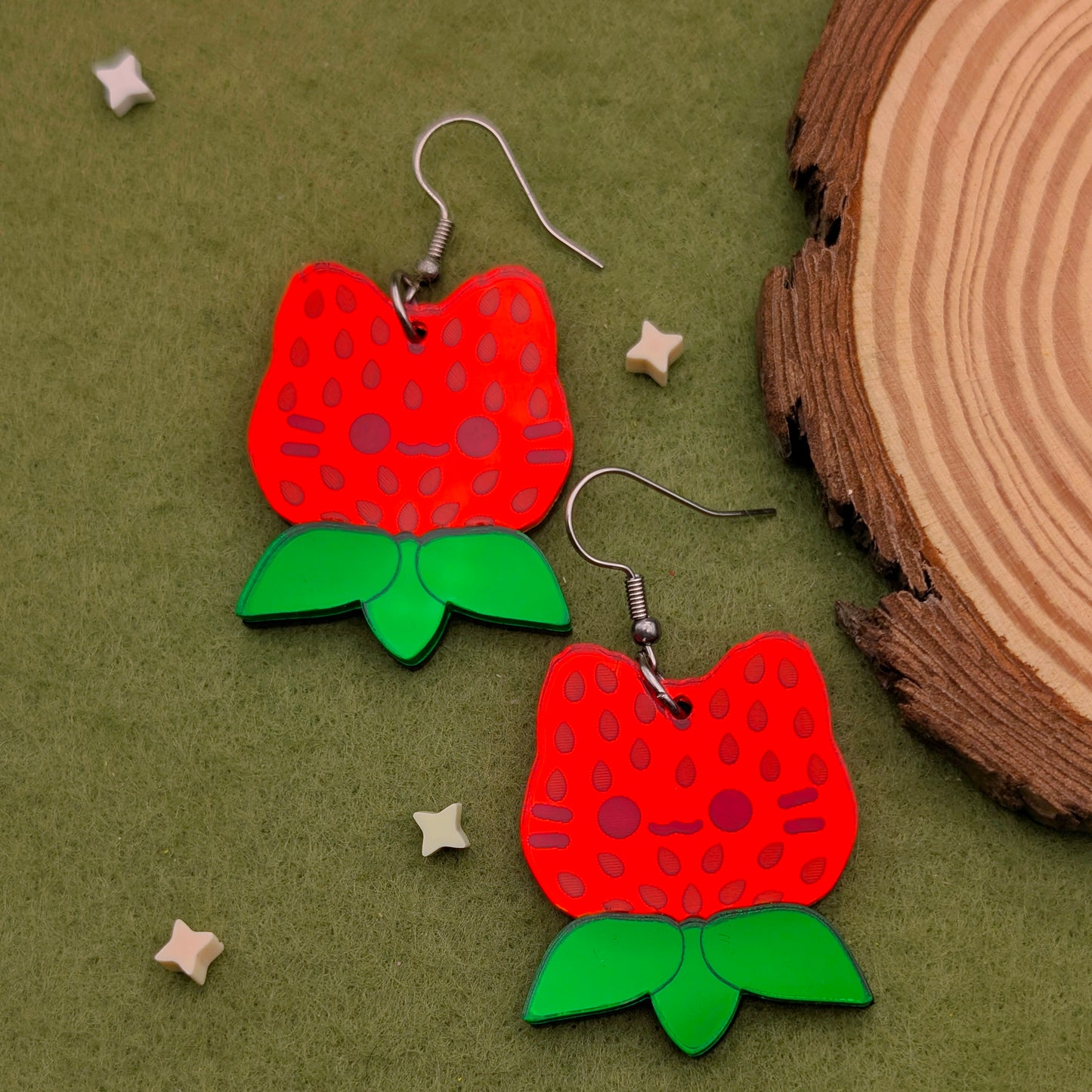 Cat Strawberry Red Statement Earrings